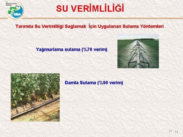 SU VERİMLİLİĞİ Tarımda Su Verimliliği Sağlamak İçin Uygulanan Sulama Yöntemleri Yağmurlama sulama (%70 verim)