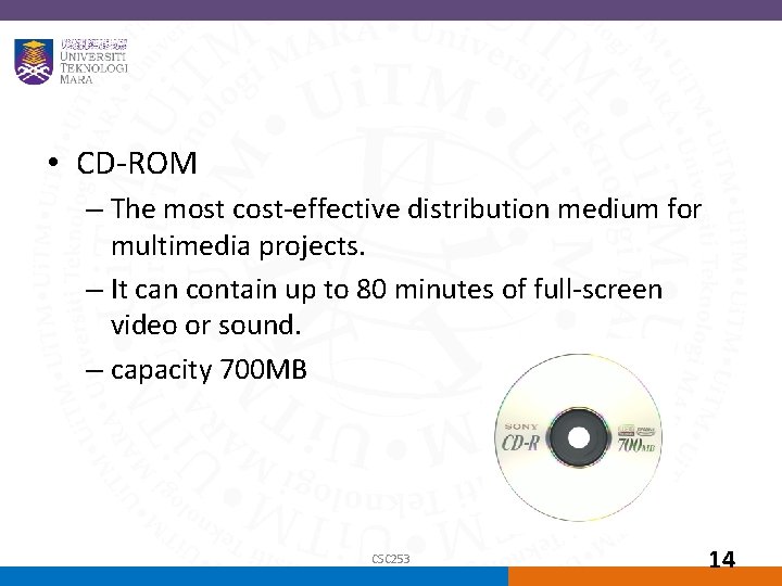  • CD-ROM – The most cost-effective distribution medium for multimedia projects. – It