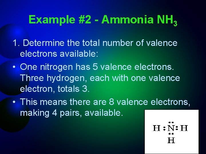 Example #2 - Ammonia NH 3 1. Determine the total number of valence electrons