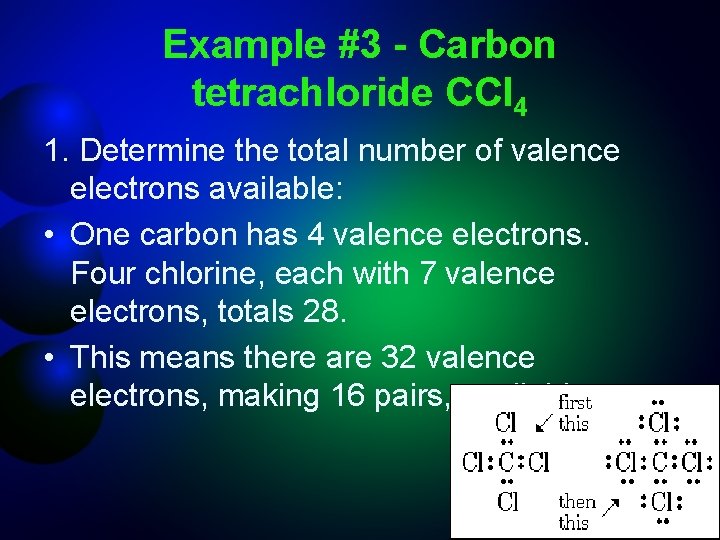 Example #3 - Carbon tetrachloride CCl 4 1. Determine the total number of valence
