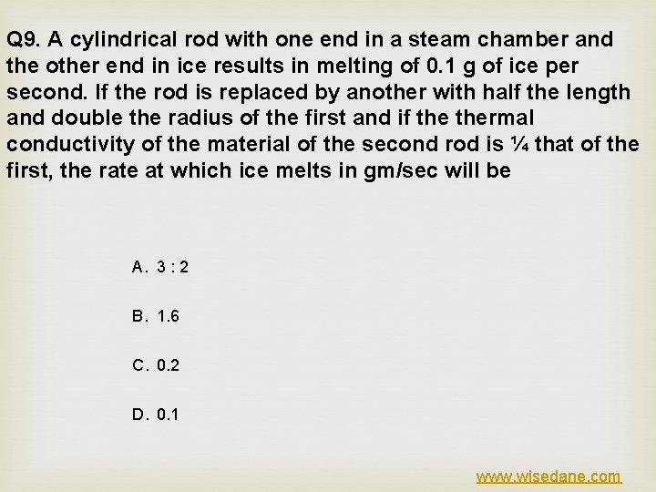 Q 9. A cylindrical rod with one end in a steam chamber and the