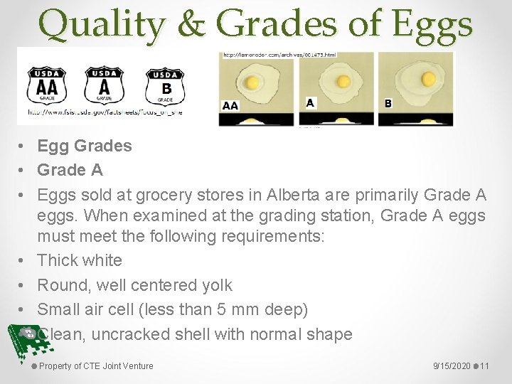 Quality & Grades of Eggs • Egg Grades • Grade A • Eggs sold