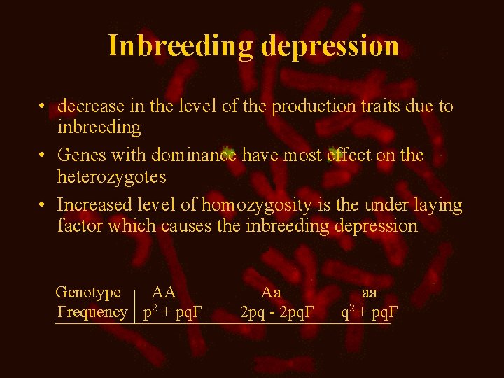 Inbreeding depression • decrease in the level of the production traits due to inbreeding