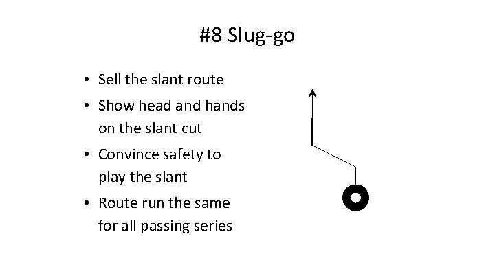 #8 Slug-go • Sell the slant route • Show head and hands on the