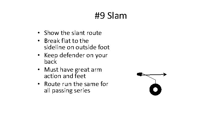 #9 Slam • Show the slant route • Break flat to the sideline on