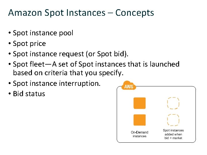 Amazon Spot Instances – Concepts • Spot instance pool • Spot price • Spot