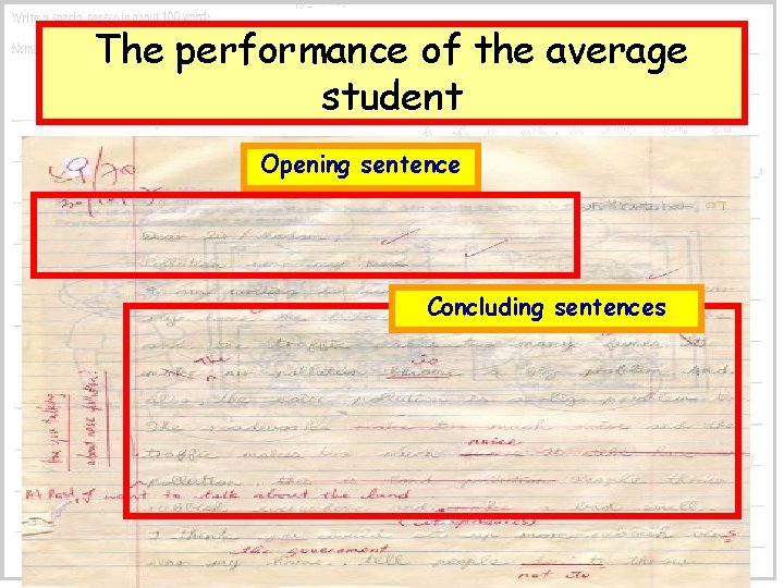The performance of the average student Opening sentence Concluding sentences 