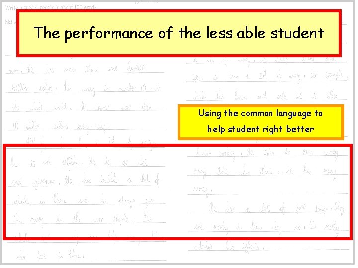 The performance of the less able student Using the common language to help student