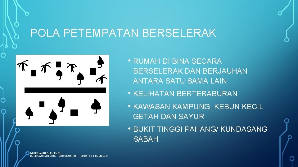 POLA PETEMPATAN BERSELERAK • RUMAH DI BINA SECARA BERSELERAK DAN BERJAUHAN ANTARA SATU SAMA