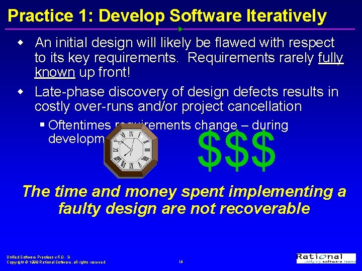 Practice 1: Develop Software Iteratively w An initial design will likely be flawed with