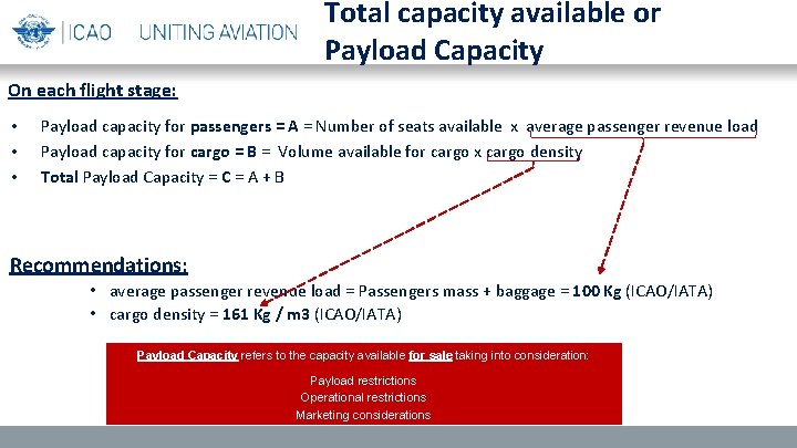 Total capacity available or Payload Capacity On each flight stage: • • • Payload