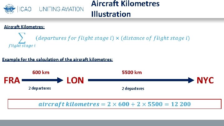 Aircraft Kilometres Illustration Aircraft Kilometres: Example for the calculation of the aircraft kilometres: FRA