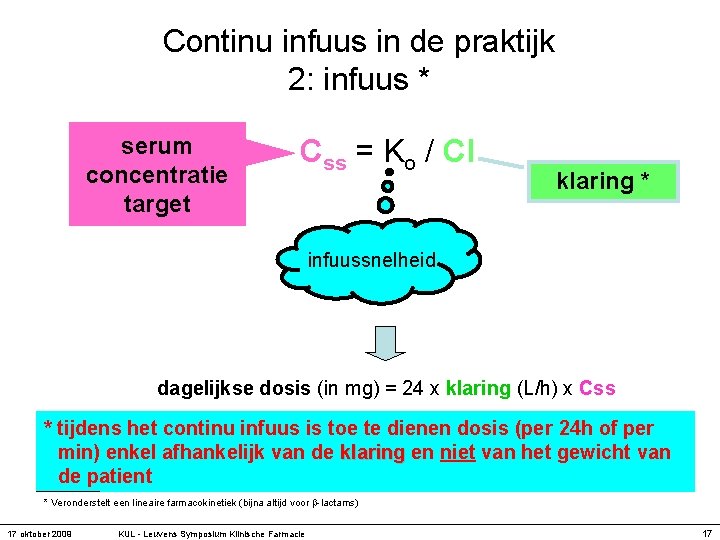 Continu infuus in de praktijk 2: infuus * serum concentratie target Css = Ko