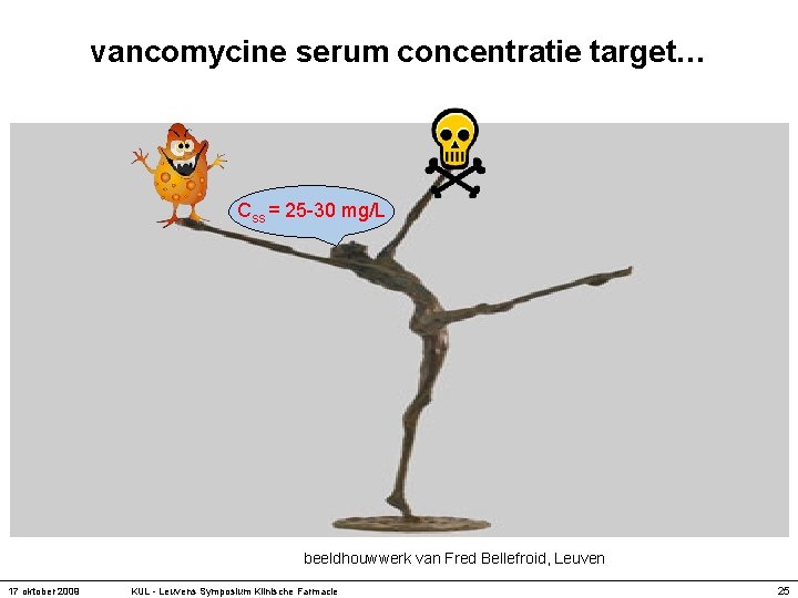 vancomycine serum concentratie target… Css = 25 -30 mg/L beeldhouwwerk van Fred Bellefroid, Leuven