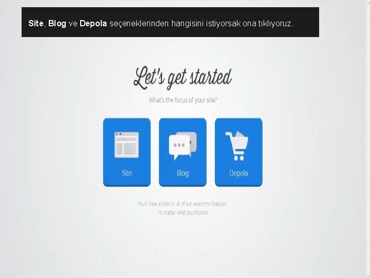 Site, Blog ve Depola seçeneklerinden hangisini istiyorsak ona tıklıyoruz. 