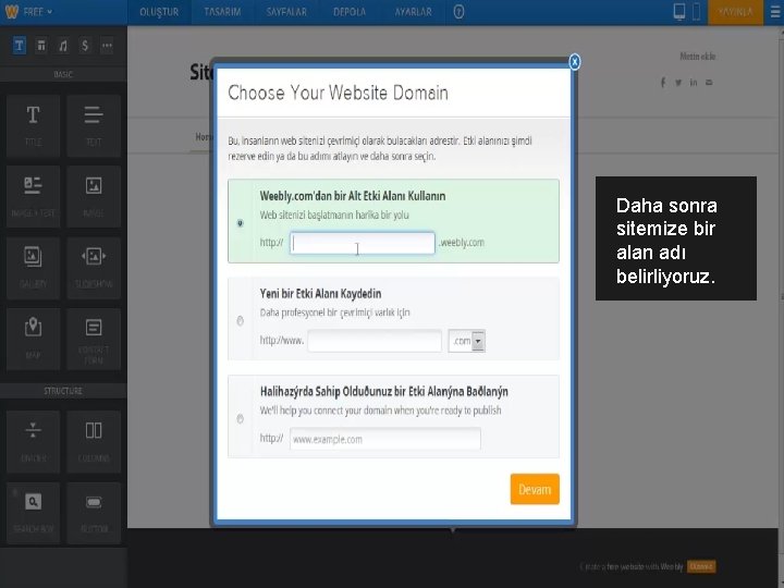 Daha sonra sitemize bir alan adı belirliyoruz. 