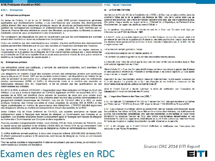 Examen des règles en RDC Source: DRC 2014 EITI Report 