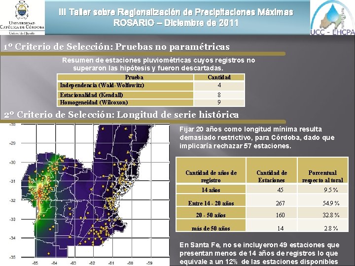 III Taller sobre Regionalización de Precipitaciones Máximas ROSARIO – Diciembre de 2011 1º Criterio