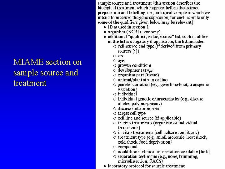MIAME section on sample source and treatment 