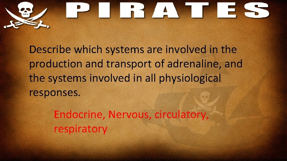 Describe which systems are involved in the production and transport of adrenaline, and the