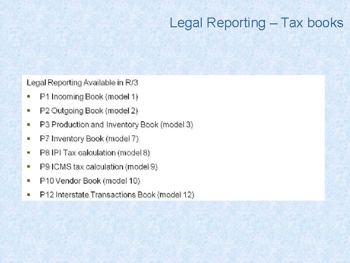 Legal Reporting – Tax books 