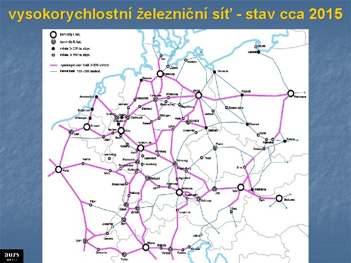 vysokorychlostní železniční síť - stav cca 2015 