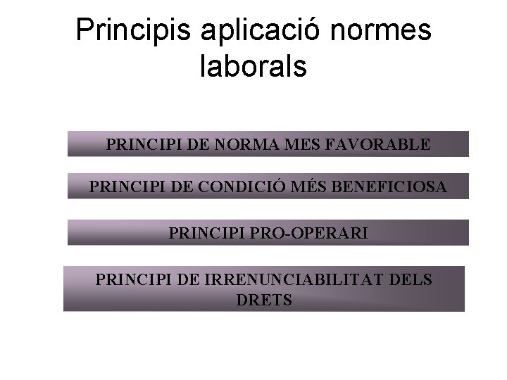 Principis aplicació normes laborals PRINCIPI DE NORMA MES FAVORABLE PRINCIPI DE CONDICIÓ MÉS BENEFICIOSA