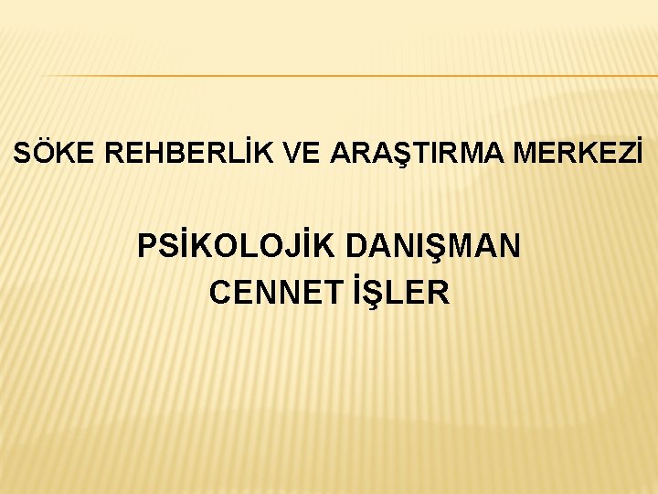 SÖKE REHBERLİK VE ARAŞTIRMA MERKEZİ PSİKOLOJİK DANIŞMAN CENNET İŞLER 