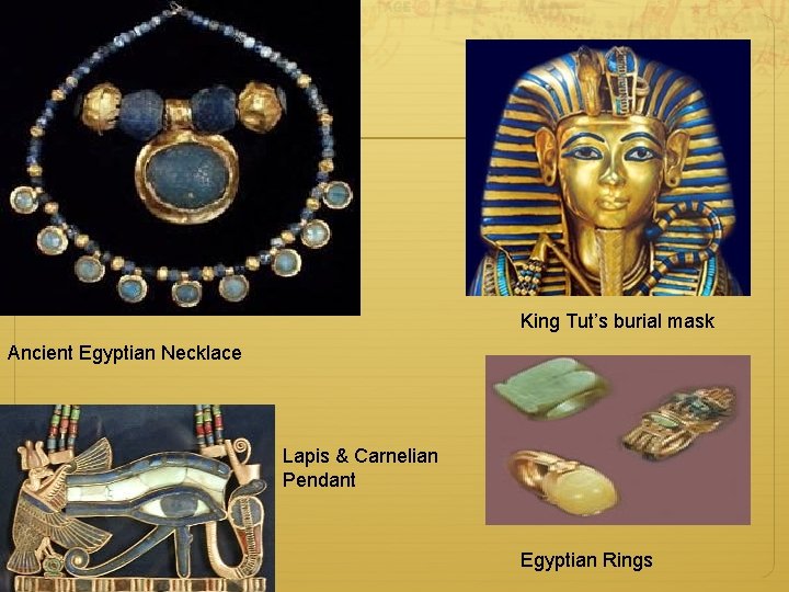 King Tut’s burial mask Ancient Egyptian Necklace Lapis & Carnelian Pendant Egyptian Rings 