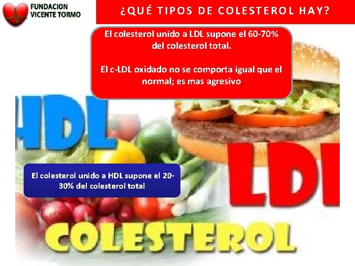 ¿QUÉ TIPOS DE COLESTEROL HAY? El colesterol unido a LDL supone el 60 -70%