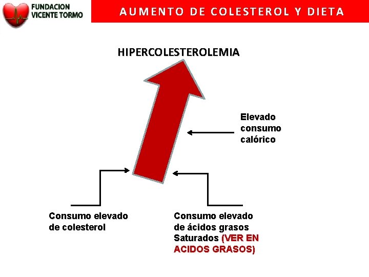 AUMENTO DE COLESTEROL Y DIETA HIPERCOLESTEROLEMIA Elevado consumo calórico Consumo elevado de colesterol Consumo