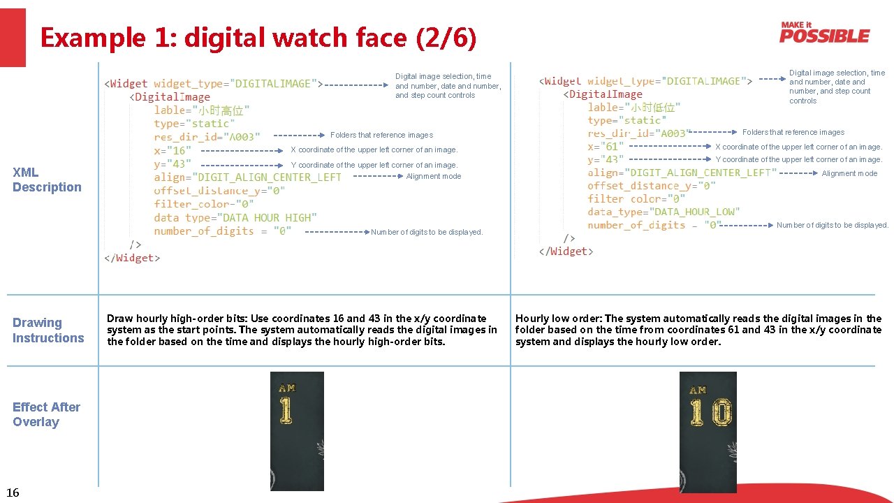 Example 1: digital watch face (2/6) Digital image selection, time and number, date and