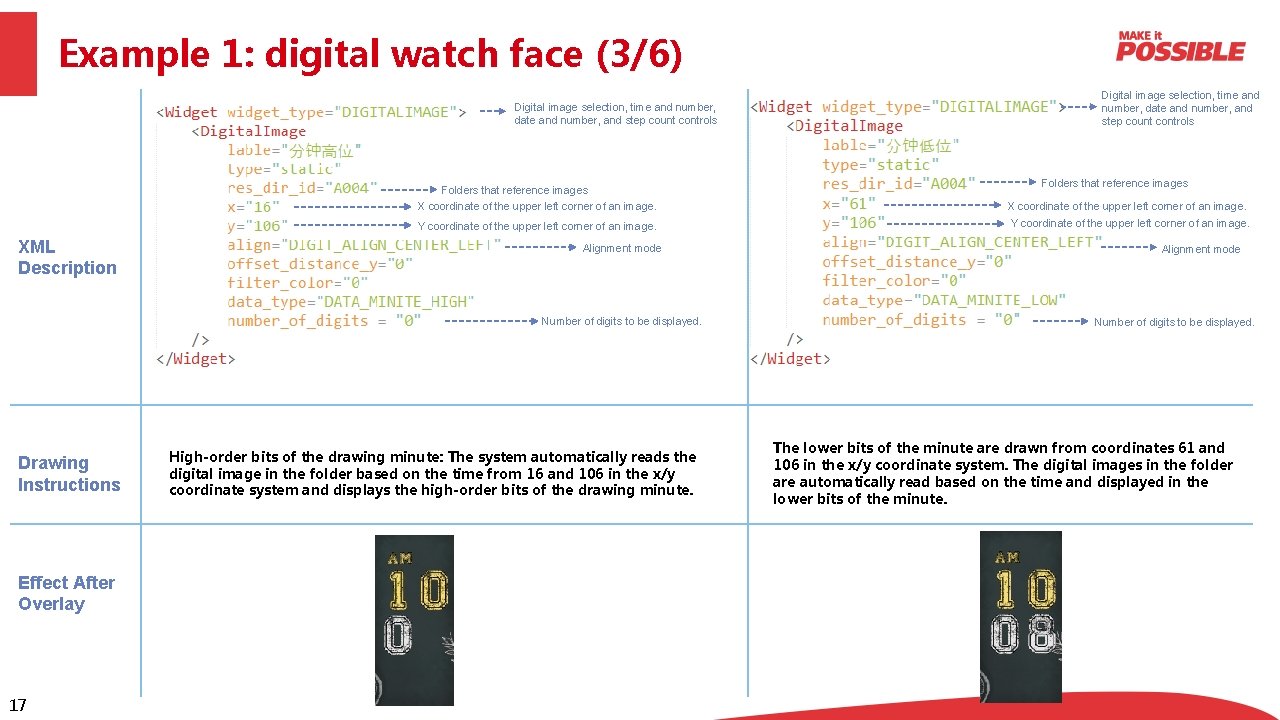 Example 1: digital watch face (3/6) Digital image selection, time and number, date and