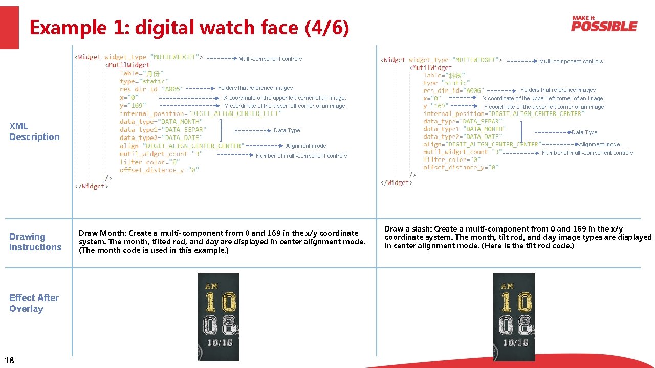 Example 1: digital watch face (4/6) Multi-component controls Folders that reference images X coordinate