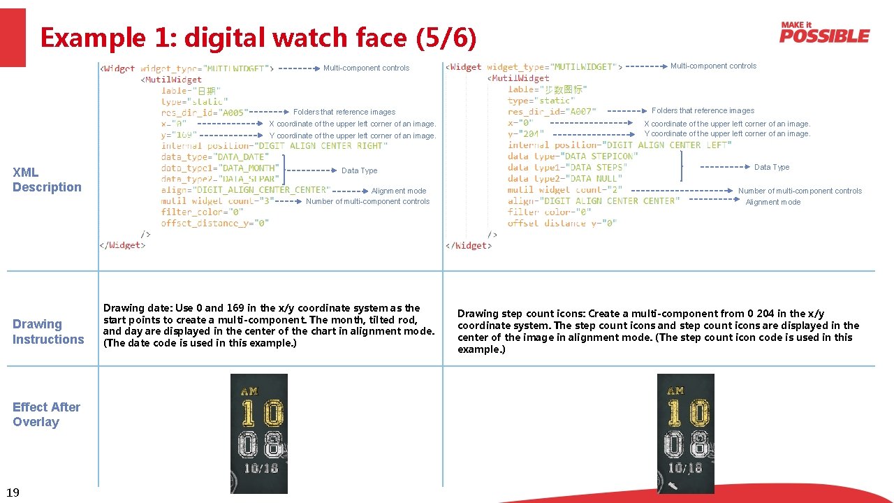 Example 1: digital watch face (5/6) Multi-component controls Folders that reference images X coordinate