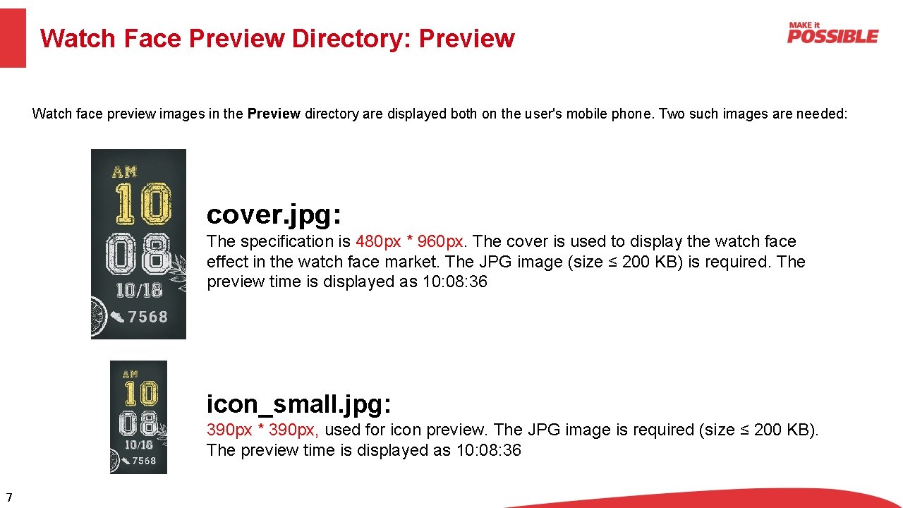 Watch Face Preview Directory: Preview Watch face preview images in the Preview directory are