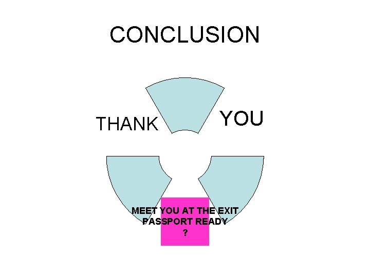 CONCLUSION THANK YOU MEET YOU AT THE EXIT PASSPORT READY ? 
