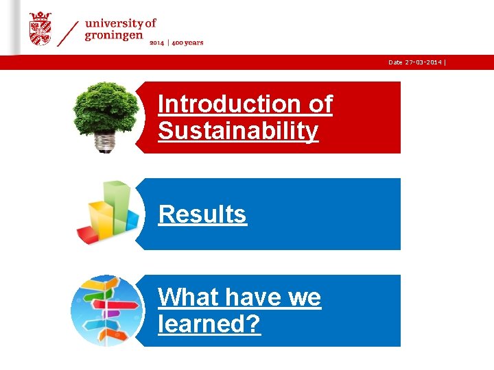 Date 27 -03 -2014 | Introduction of Sustainability Results What have we learned? 