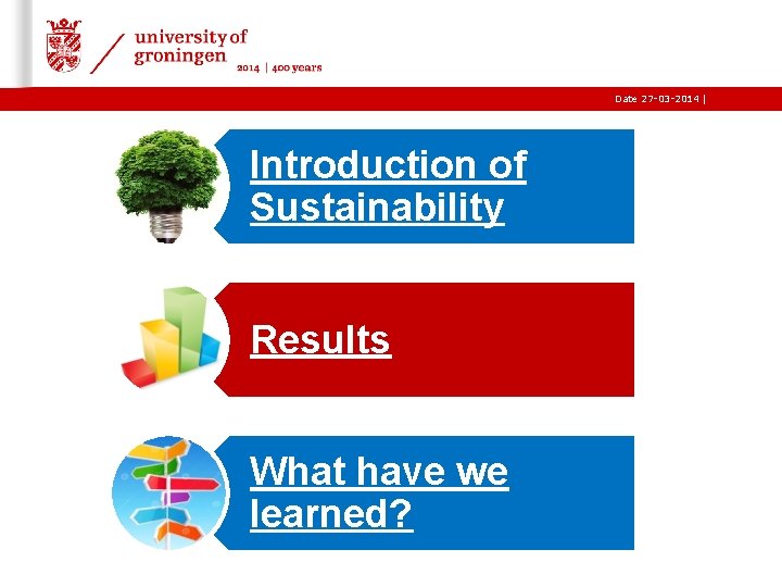 Date 27 -03 -2014 | Introduction of Sustainability Results What have we learned? 