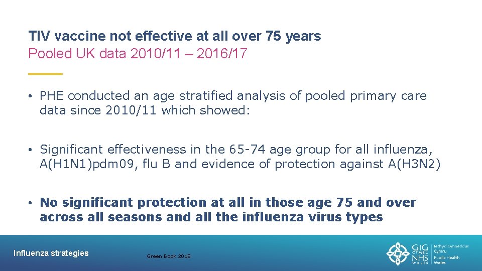 TIV vaccine not effective at all over 75 years Pooled UK data 2010/11 –