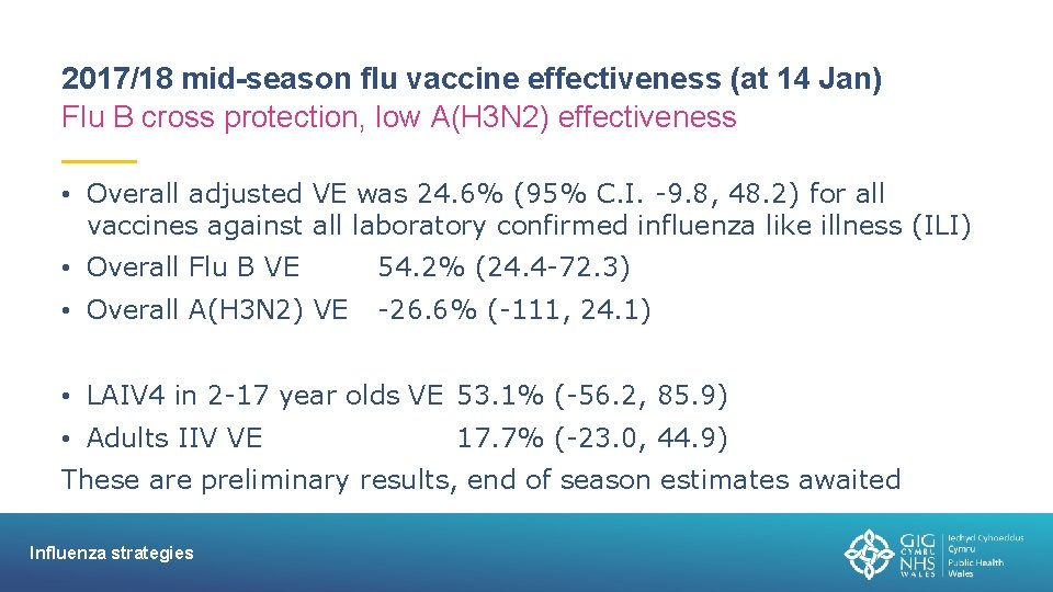 2017/18 mid-season flu vaccine effectiveness (at 14 Jan) Flu B cross protection, low A(H