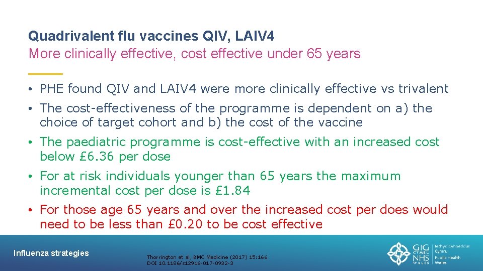 Quadrivalent flu vaccines QIV, LAIV 4 More clinically effective, cost effective under 65 years