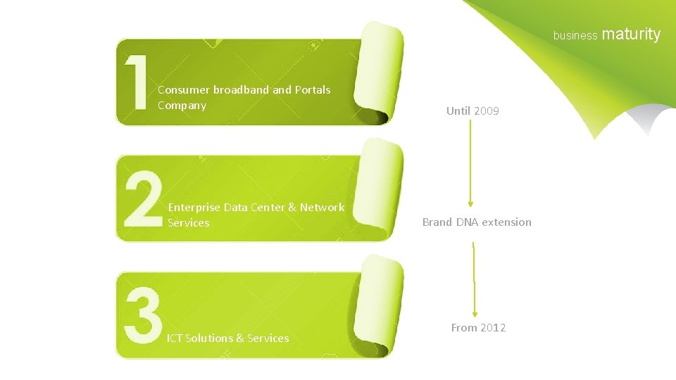 business maturity Consumer broadband Portals Company Enterprise Data Center & Network Services ICT Solutions