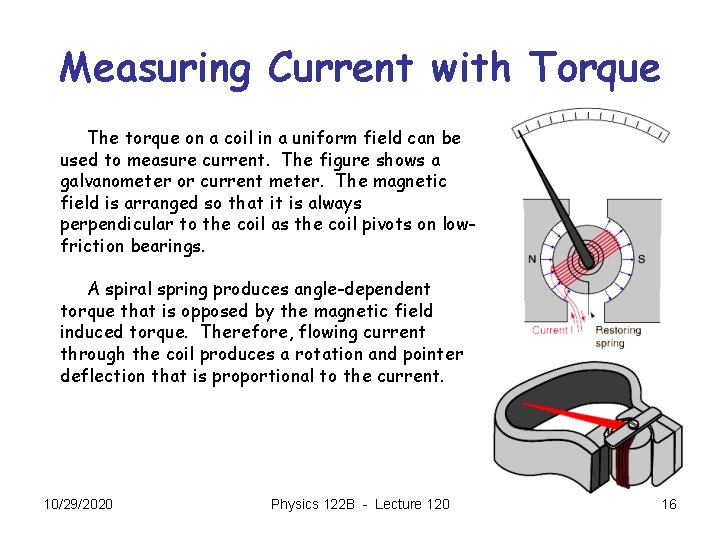 Measuring Current with Torque The torque on a coil in a uniform field can