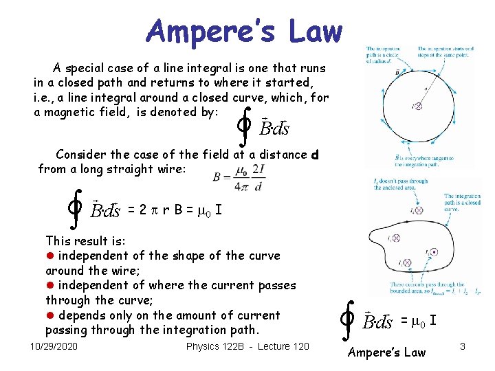 Ampere’s Law A special case of a line integral is one that runs in