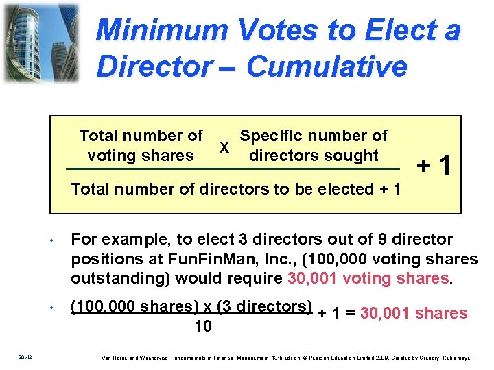 Minimum Votes to Elect a Director – Cumulative Total number of Specific number of