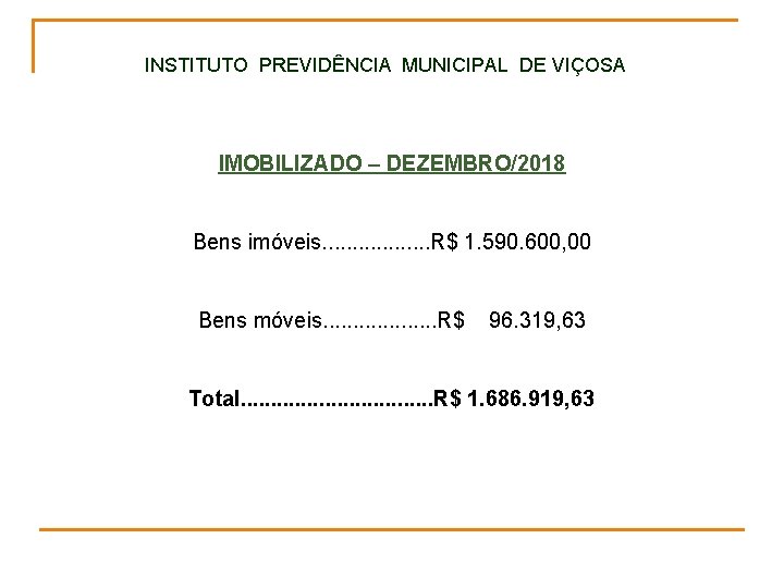 INSTITUTO PREVIDÊNCIA MUNICIPAL DE VIÇOSA IMOBILIZADO – DEZEMBRO/2018 Bens imóveis. . . . R$