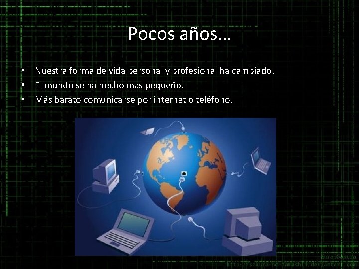 Pocos años… • Nuestra forma de vida personal y profesional ha cambiado. • El Pocos años… • Nuestra forma de vida personal y profesional ha cambiado. • El