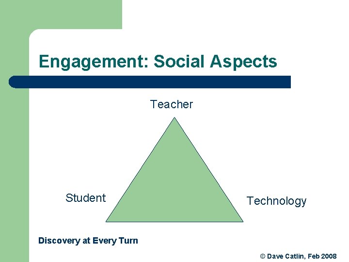 Engagement: Social Aspects Teacher Student Technology Discovery at Every Turn © Dave Catlin, Feb Engagement: Social Aspects Teacher Student Technology Discovery at Every Turn © Dave Catlin, Feb