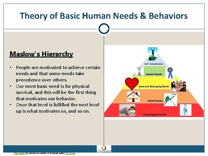 Theory of Basic Human Needs & Behaviors Maslow’s Hierarchy • People are motivated to